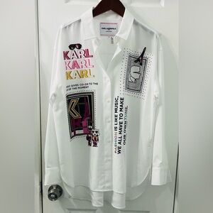 Karl Lagerfeld LIMITED EDITION White Rhinestone Multicolor Graphic Women’s Shirt